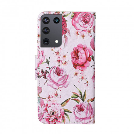Housse Samsung Galaxy S21 Ultra 5G Fleurs Magistrales avec Lanière Housse Samsung Galaxy S21 Ultra 5G Fleurs Magistrales avec Lanière