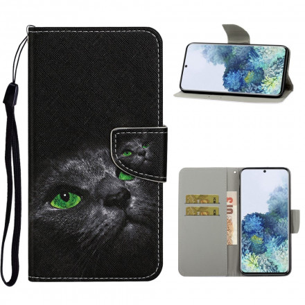 Housse Samsung Galaxy A31 Chat aux Yeux Verts avec Lanière Housse Samsung Galaxy A31 Chat aux Yeux Verts avec Lanière