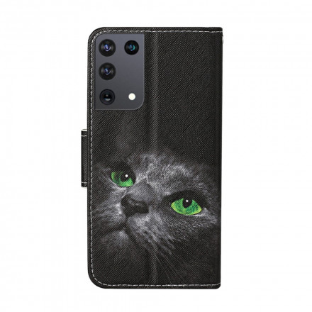 Housse Samsung Galaxy A31 Chat aux Yeux Verts avec Lanière Housse Samsung Galaxy A31 Chat aux Yeux Verts avec Lanière