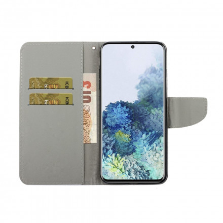 Housse Samsung Galaxy S21 Ultra 5G Fleurs Colorées à Lanière