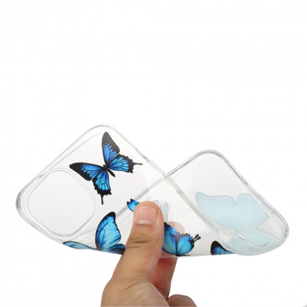 Coque iPhone 12 / 12 Pro Vol de Papillons Bleus