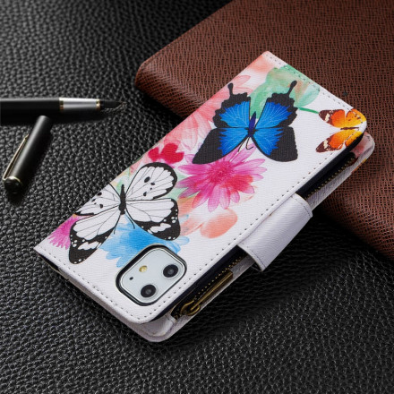 Housse iPhone 11 Poche Zippée Papillons Housse iPhone 11 Poche Zippée Papillons