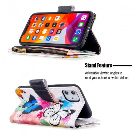 Housse iPhone 11 Poche Zippée Papillons Housse iPhone 11 Poche Zippée Papillons