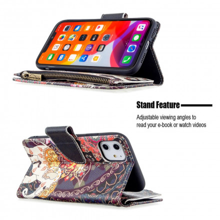 Housse iPhone 11 Poche Zippée Éléphant Housse iPhone 11 Poche Zippée Éléphant
