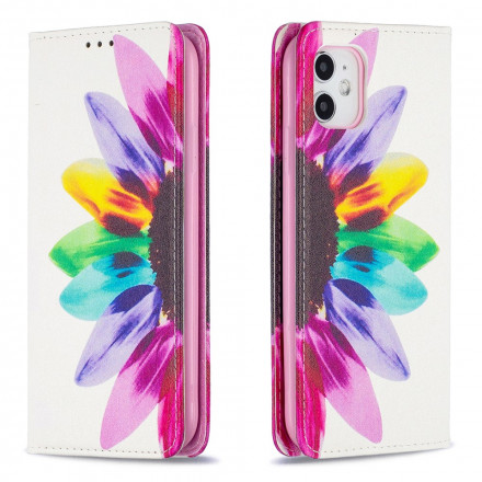 Flip Cover iPhone 11 Fleur Aquarelle Flip Cover iPhone 11 Fleur Aquarelle