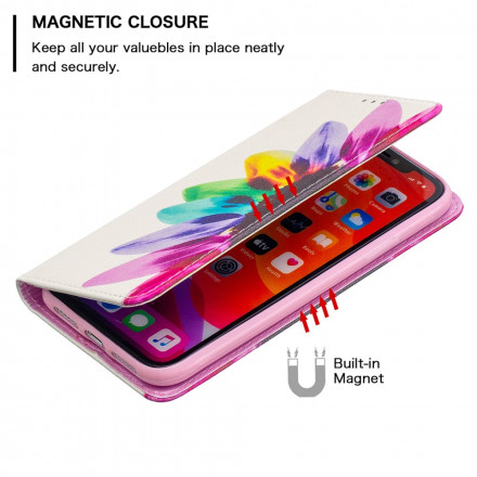 Flip Cover iPhone 11 Fleur Aquarelle Flip Cover iPhone 11 Fleur Aquarelle