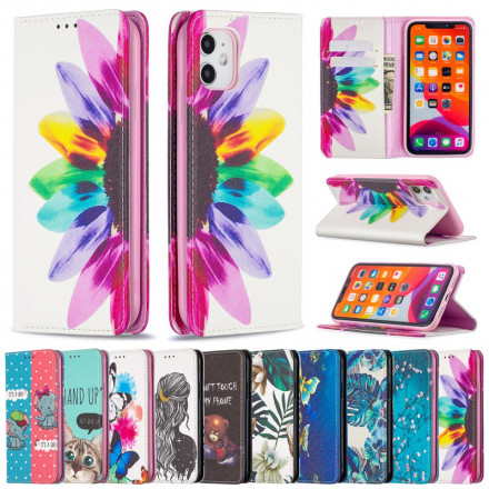 Flip Cover iPhone 11 Fleur Aquarelle Flip Cover iPhone 11 Fleur Aquarelle