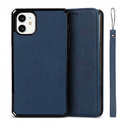 Flip Cover iPhone 11 Cuir Litchi Véritable à Lanière Flip Cover iPhone 11 Cuir Litchi Véritable à Lanière