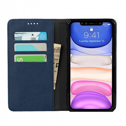 Flip Cover iPhone 11 Cuir Litchi Véritable à Lanière Flip Cover iPhone 11 Cuir Litchi Véritable à Lanière