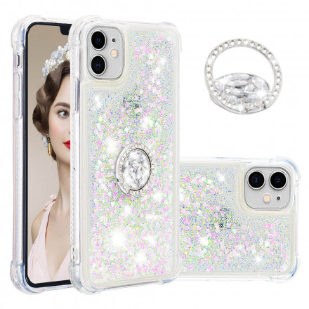Coque iPhone 11 Paillettes avec Anneau-Support Diamants