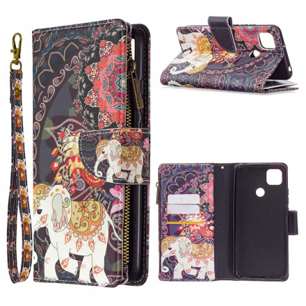 Housse Xiaomi Redmi 9C Poche Zippée Éléphant Housse Xiaomi Redmi 9C Poche Zippée Éléphant