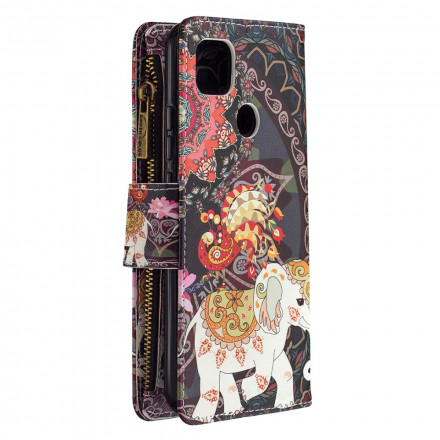 Housse Xiaomi Redmi 9C Poche Zippée Éléphant Housse Xiaomi Redmi 9C Poche Zippée Éléphant
