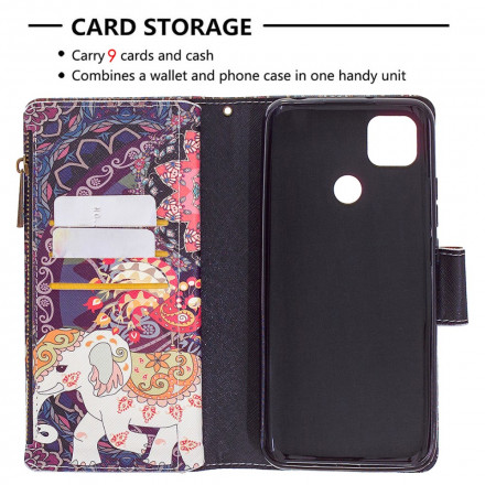Housse Xiaomi Redmi 9C Poche Zippée Éléphant Housse Xiaomi Redmi 9C Poche Zippée Éléphant