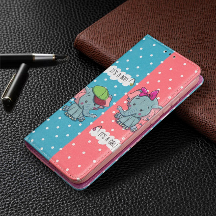 Flip Cover Xiaomi Redmi 9C Bébés Éléphants
