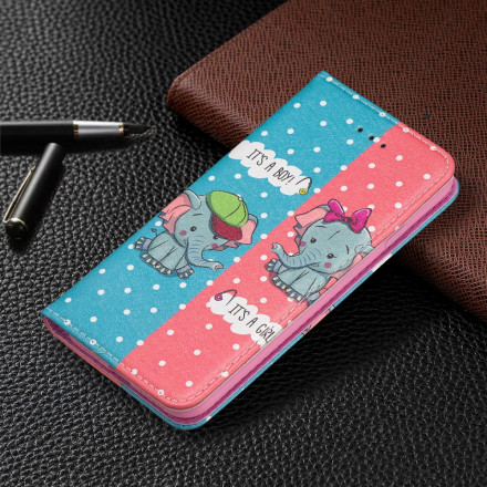 Flip Cover iPhone SE 2 / 8 / 7 Bébés Éléphants