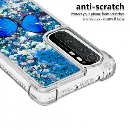 Coque Xaiomi Mi Note 10 Lite Papillons Bleus Paillettes Coque Xaiomi Mi Note 10 Lite Papillons Bleus Paillettes