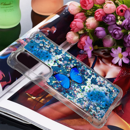 Coque Xaiomi Mi Note 10 Lite Papillons Bleus Paillettes Coque Xaiomi Mi Note 10 Lite Papillons Bleus Paillettes