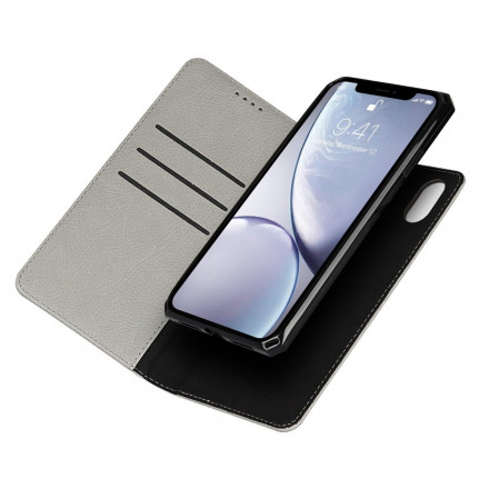 Flip Cover iPhone XR Cuir Litchi Véritable Coque Détachable