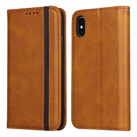 Flip Cover iPhone X / XS Effet Cuir Bicolore avec Lanière