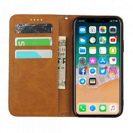 Flip Cover iPhone X / XS Effet Cuir Bicolore avec Lanière