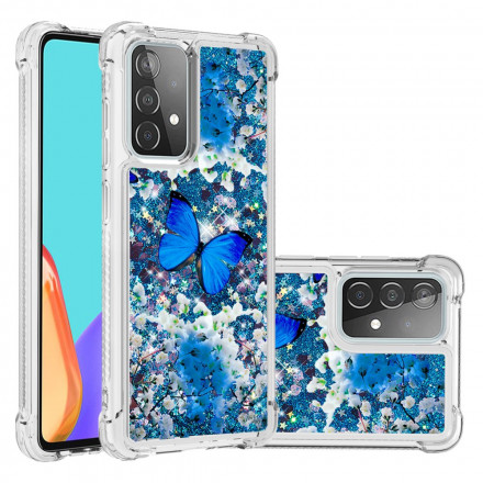 Coque Samsung Galaxy A52 4G / A52 5G Papillons Bleus Paillettes Coque Samsung Galaxy A52 4G / A52 5G Papillons Bleus Paillettes
