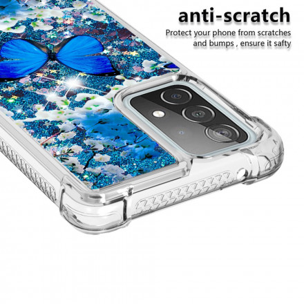 Coque Samsung Galaxy A52 4G / A52 5G Papillons Bleus Paillettes