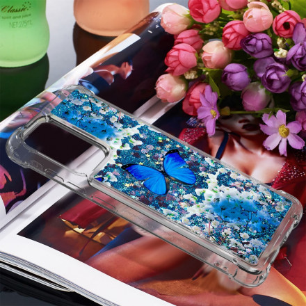 Coque Samsung Galaxy A52 4G / A52 5G Papillons Bleus Paillettes Coque Samsung Galaxy A52 4G / A52 5G Papillons Bleus Paillettes