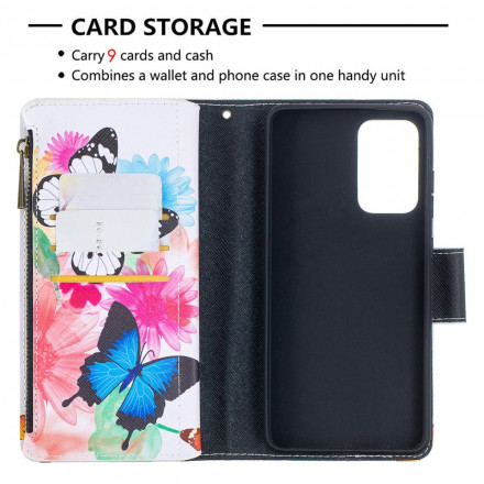 Housse Samsung Galaxy A52 4G / A52 5G Poche Zippée Papillons Housse Samsung Galaxy A52 4G / A52 5G Poche Zippée Papillons