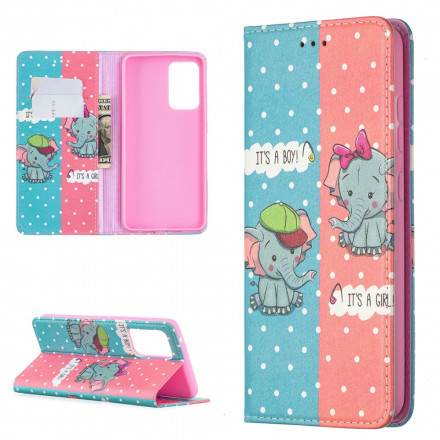 Flip Cover Samsung Galaxy A52 4G / A52 5G Bébés Éléphants Flip Cover Samsung Galaxy A52 4G / A52 5G Bébés Éléphants