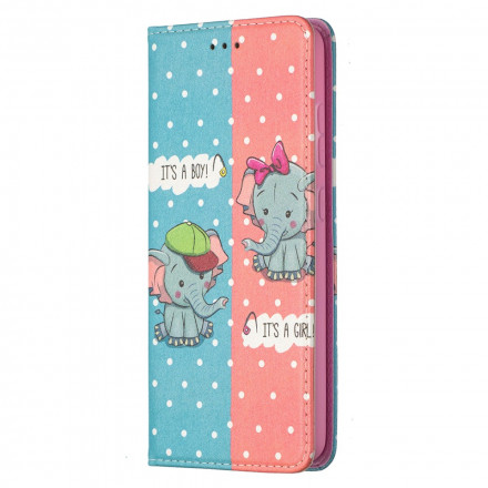 Flip Cover Samsung Galaxy A52 4G / A52 5G Bébés Éléphants Flip Cover Samsung Galaxy A52 4G / A52 5G Bébés Éléphants