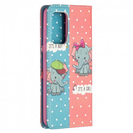 Flip Cover Samsung Galaxy A52 4G / A52 5G Bébés Éléphants Flip Cover Samsung Galaxy A52 4G / A52 5G Bébés Éléphants