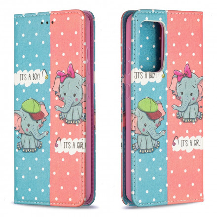 Flip Cover Samsung Galaxy A52 4G / A52 5G Bébés Éléphants Flip Cover Samsung Galaxy A52 4G / A52 5G Bébés Éléphants