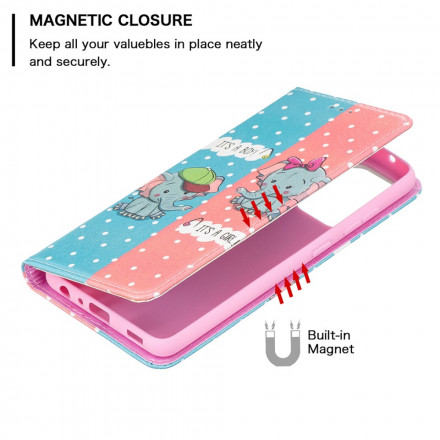 Flip Cover Samsung Galaxy A52 4G / A52 5G Bébés Éléphants Flip Cover Samsung Galaxy A52 4G / A52 5G Bébés Éléphants