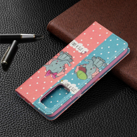 Flip Cover Samsung Galaxy A52 4G / A52 5G Bébés Éléphants Flip Cover Samsung Galaxy A52 4G / A52 5G Bébés Éléphants