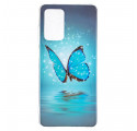 Coque Samsung Galaxy A52 4G / A52 5G Papillon Bleu Fluorescente
