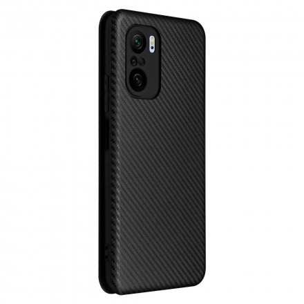 Flip Cover Poco F3 Fibre Carbone avec Anneau Support