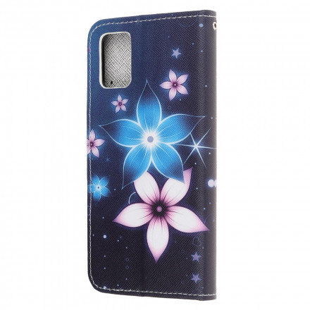 Housse Samsung Galaxy A71 5G Fleurs Lunaires à Lanière