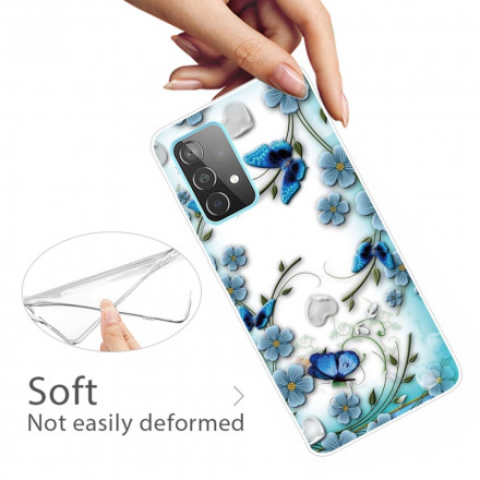 Coque Samsung Galaxy A32 4G Papillons et Fleurs Rétros