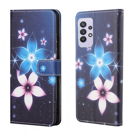 Housse Samsung Galaxy A32 4G Fleurs Lunaires à Lanière Housse Samsung Galaxy A32 4G Fleurs Lunaires à Lanière