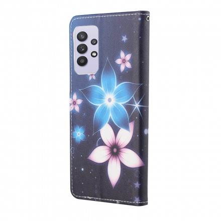 Housse Samsung Galaxy A32 4G Fleurs Lunaires à Lanière