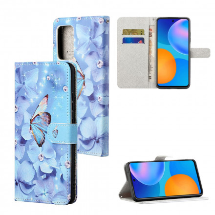 Housse Samsung Galaxy A32 4G Papillons Diamants à Lanière Housse Samsung Galaxy A32 4G Papillons Diamants à Lanière