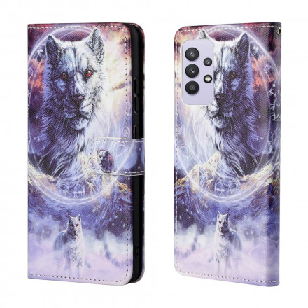 Housse Samsung Galaxy A32 4G Loup en Hiver avec Lanière Housse Samsung Galaxy A32 4G Loup en Hiver avec Lanière