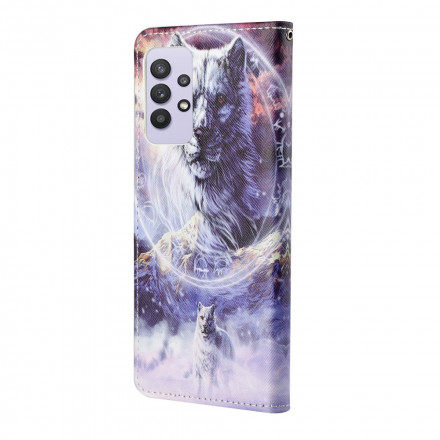 Housse Samsung Galaxy A32 4G Loup en Hiver avec Lanière Housse Samsung Galaxy A32 4G Loup en Hiver avec Lanière