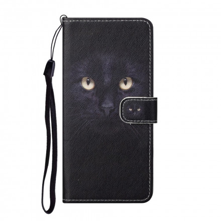 Housse Samsung Galaxy A32 4G Yeux de Chat Noir à Lanière