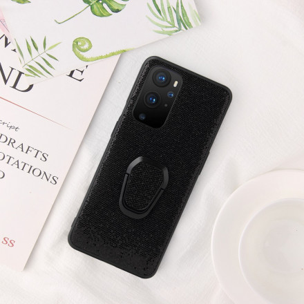 Coque OnePlus 9 Pro Paillettes Noires Anneau-Support