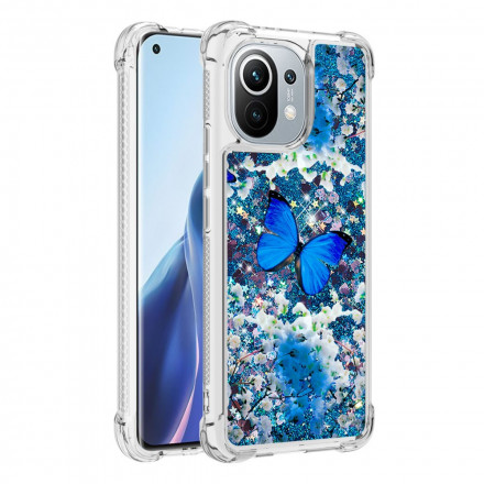 Coque Xiaomi Mi 11 Papillons Bleus Paillettes Coque Xiaomi Mi 11 Papillons Bleus Paillettes