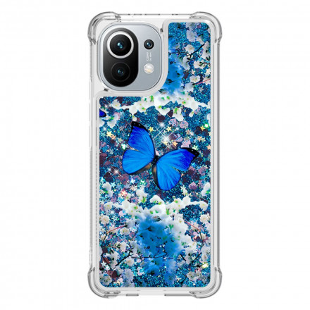 Coque Xiaomi Mi 11 Papillons Bleus Paillettes Coque Xiaomi Mi 11 Papillons Bleus Paillettes
