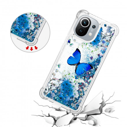 Coque Xiaomi Mi 11 Papillons Bleus Paillettes Coque Xiaomi Mi 11 Papillons Bleus Paillettes