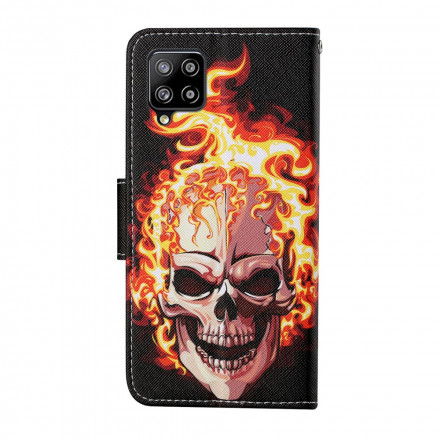 Housse Samsung Galaxy A12 Tête de Mort en Feu avec Lanière Housse Samsung Galaxy A12 Tête de Mort en Feu avec Lanière