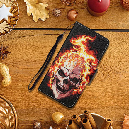 Housse Samsung Galaxy A12 Tête de Mort en Feu avec Lanière Housse Samsung Galaxy A12 Tête de Mort en Feu avec Lanière